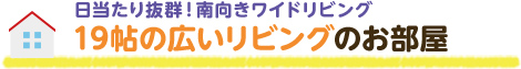 日当たり抜群！南向きワイドリビング19帖の広いリビングのお部屋
