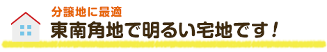 分譲地に最適　東南角地で明るい宅地です！
